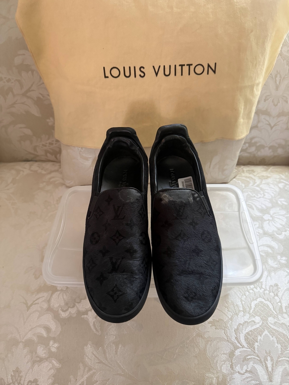 Authentic Louis Vuitton Men’s Black Monogram Slip-On Sneakers